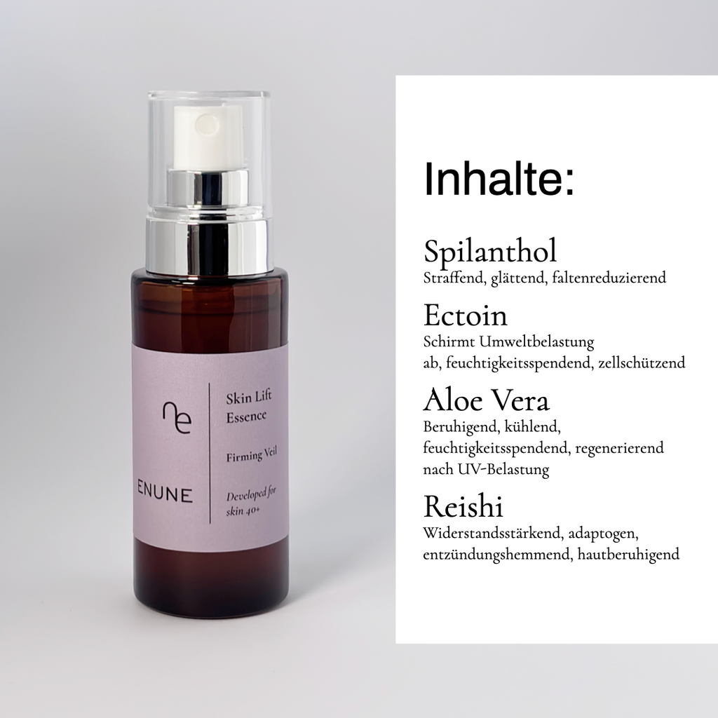 ENUNE Skin Lift Essence Konturserum mit Spilanthol und Ectoin in brauner Glasflasche mit Pumpe
