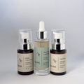 ENUNE THE BALANCE skincare set for mature skin with hyaluronic acid serum, vitamin C drops, and face oil